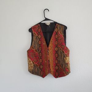 Ana Mori Vintage Red & Orange Beaded Vest